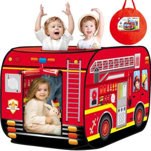 Pop Up Play Tent for Kids Aged 3-5 Years Old Boys and Girls : Fire Truck Tent Playhouse Toy Play Tents for Toddlers 3-5 Kids Tent Indoor Outdoor Playhouse Toys for 3 + Year Old, Fire Truck (Red)