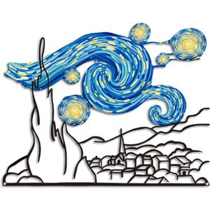 Kas Home The Starry Night Van Gogh Metal Wall Decor, Classic Painting Wall Art Abstract Artwork Prints for Home Bedroom Living Room Office Housewarming Gift (8L" x 15.7W")