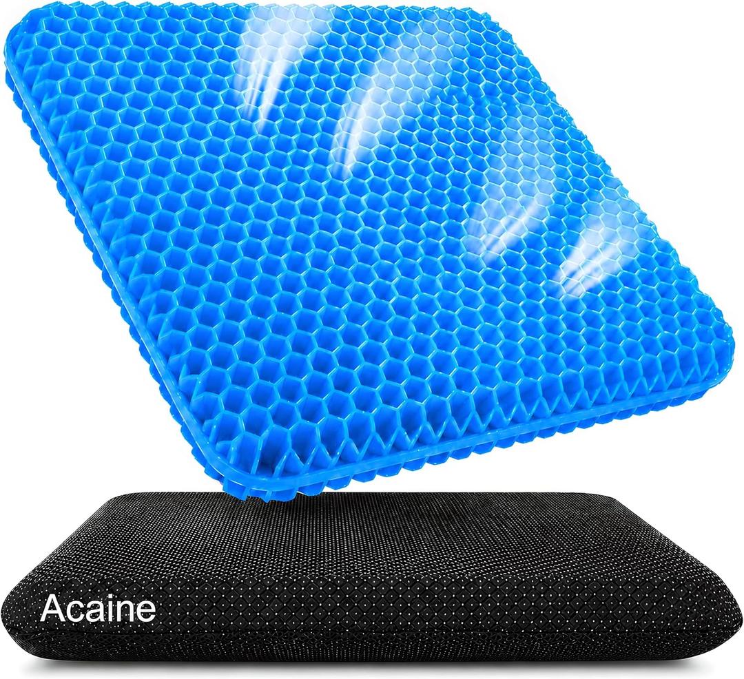 Acaine Extra Thick Large Pure Gel Seat Cushion for Long Sitting, Breathable Comfort Cushion for Back, Sciatica, Tailbone & Hip Pain Relief, Washable Portable Cushion for Office Chair, Car, Wheelchair