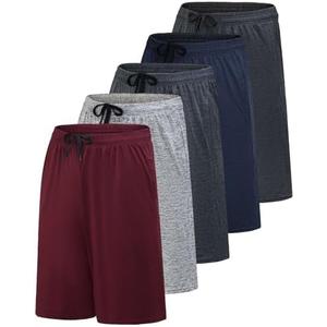 Real Essentials Men’s 5 Pack: 9" Dry-Fit Shorts – Athletic Gym, Workout, Basketball, Running, Casual Lounge Active Pockets, Set 5, L