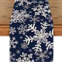 Artoid Mode Aqua Snowflakes Christmas Table Runner, Seasonal Winter Holiday Kitchen Dining Table Decoration for Home Party Decor 13x90 Inch (Navy Blue)