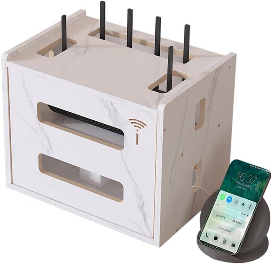 Wooden Router Shelf, Desktop WiFi Router Storage Box Modem Rack Cover Power Strip and Cable Management Hider Organizer for Office and Home (White)