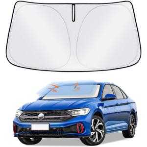 Sun Shade Sunshade for Volkswagen Jetta Windshield Cover, 4-Layer Front Window Shade Custom fit VW Jetta 2019-2024 2025 Sun Visor 240T Retractable Shade Blocks UV Rays Cooler Car Accessories