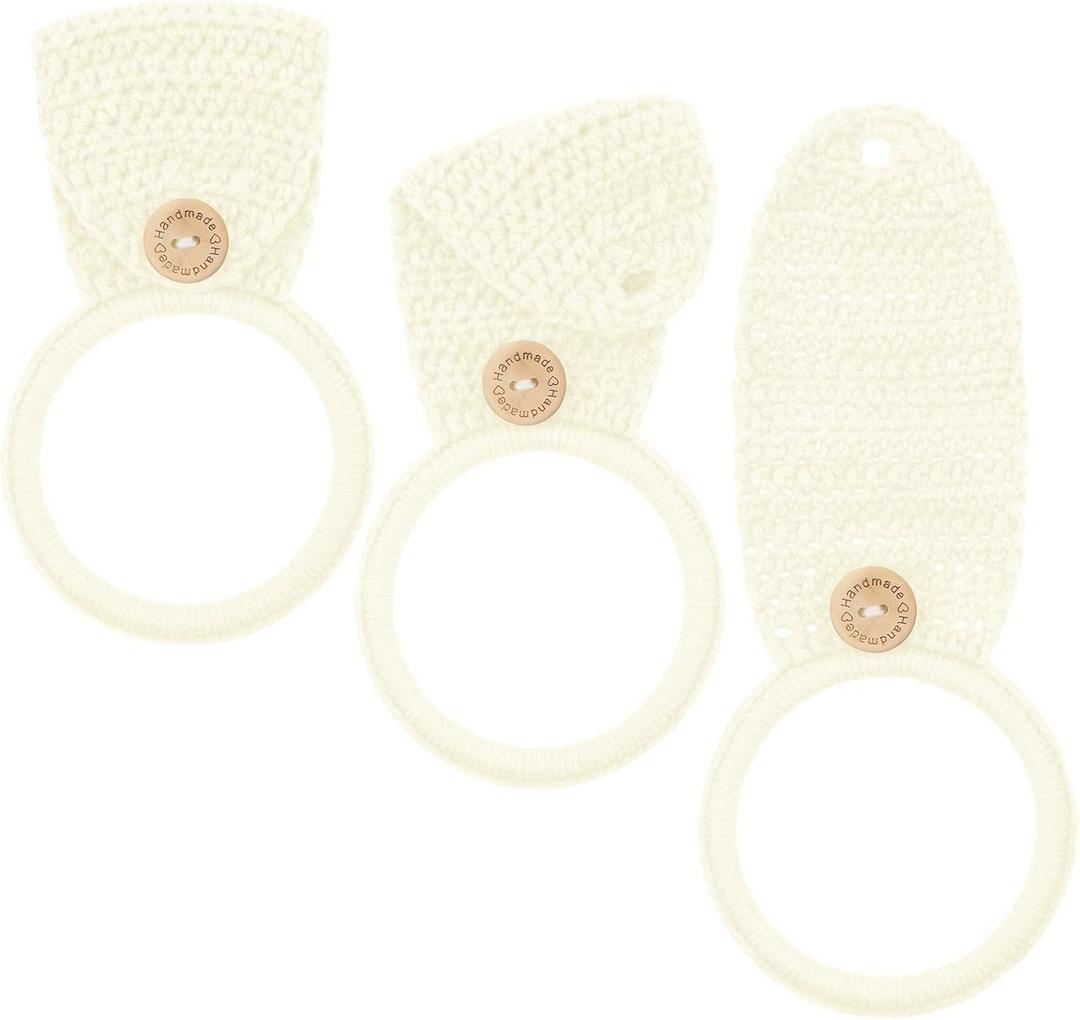 Tatuo 3 Pieces Crochet Towel Holder Hanging Kitchen Dish Towel Holder Ring Oven Handle Kitchen Bathroom Hanger for Stove (Beige)