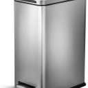 Home Zone Living 8 Gallon Slim Kitchen Trash Can with Soft Close Lid, Step Pedal, Bag Tuck Band, and Removable Liner, Stainless Steel, Silver