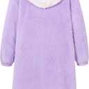 Funnycokid Girls Robe Kids Hooded Bathrobe Zip Fleece Fuzzy Soft Pajamas Plush Sleepwear 4-14 Years