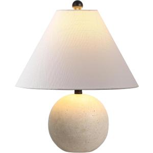 JONATHAN Y Liza 16" Modern Travertine Stone Bedside Table Lamp, Beige