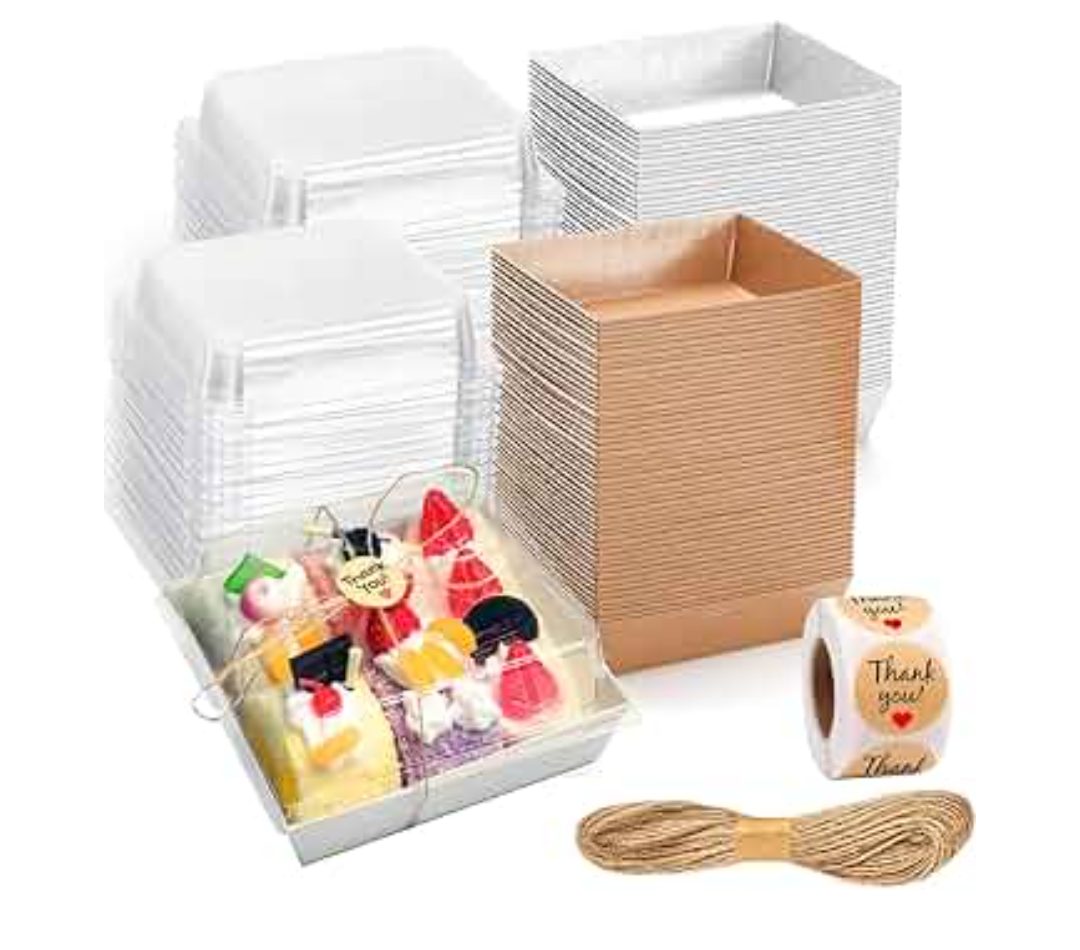 Karasmay 100 Pack Charcuterie Boxes with Clear Lids  EcoFriendly, Portable, and LeakProof Food Containers for Various Delights  50 Brown & 50 White (Brown&White（Rectangle）)