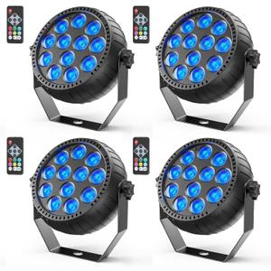 Rechargeable Stage Lights, 2200mAh Battery Powered LED Par Lights with Remote & Sound Activated, 12 RGB Portable Uplights for Events Wedding Party Club Concert Indoor, 4 Packs