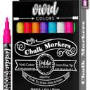 Loddie Doddie Fine Tip Liquid Chalk Markers - Pack of 8, 1mm Tip - Precision Pens for Chalkboard Calendar Art - Quick-Wipe Chalk Pens for Glass & Mirrors - Vibrant Neon Car Window Markers (Vivid Colors)