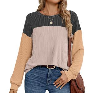 LOLILRSD Womens Long Sleeve Tops Crewneck Casual 2025 Fall Shirts Color Block Loose Tunic Tops (X-Large, Black)