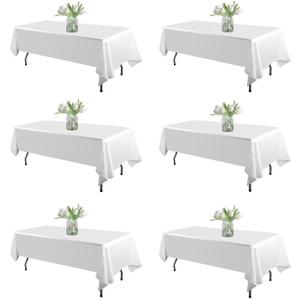 WIGENIUS 6 Pack White Table Cloth Rectangle Tablecloths 60X126 Inch,Polyester Table Cloth for 8 Foot Rectangle Tables,Wrinkle Resistant Washable Fabric Table Covers for Party,Wedding Banquet