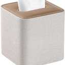 Cretkhp Square Linen Tissue Box Cover with Magnetic Closure, Modern PU Leather Tissue Box Holder for Bathroom Vanity Countertop Night Stands Bedroom Office Desk, Stylish Cube Tissue Holder (Linen)