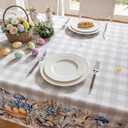 Joyfol Day Buffalo Plaid Easter Tablecloth, Bunny Waterproof Rectangle Table Cloth, Blue Flowers Washable Table Cover for Spring Dining Party Decor (84 X 60 Inch), Grey Checkered