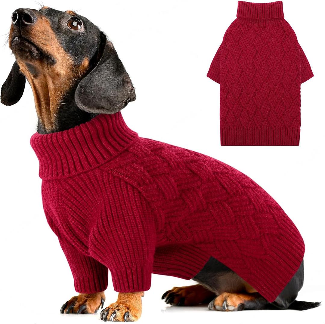 AOFITEE Small Dog Sweater, XS Sweaters for Dogs, Warm Dog Christmas Sweater, Dogs Winter Sweaters for Puppy, Turtleneck Thick Puppy Sweatshirt Female Male for Yorkie, Chihuahua (Red, XSmall)