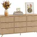 DUMOS Fabric Fluted Dresser, Modern Chest of 9 Fabric Drawers for Bedroom, Large Dressers with Metal Frame & Wooden Top, Storage Organizer Closet for Living Room, Entryway, Natural Oak, 57.1"D x 26.2"W x 11.8"H