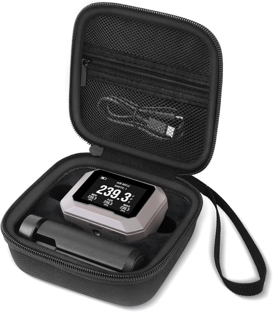 Carrying Case for Garmin Xero C1 Pro Chronograph Ballistic Range Shooting, Custom-Insert Storage Holder with Mesh Pocket for USB Cable, Charging Adapter (Black)