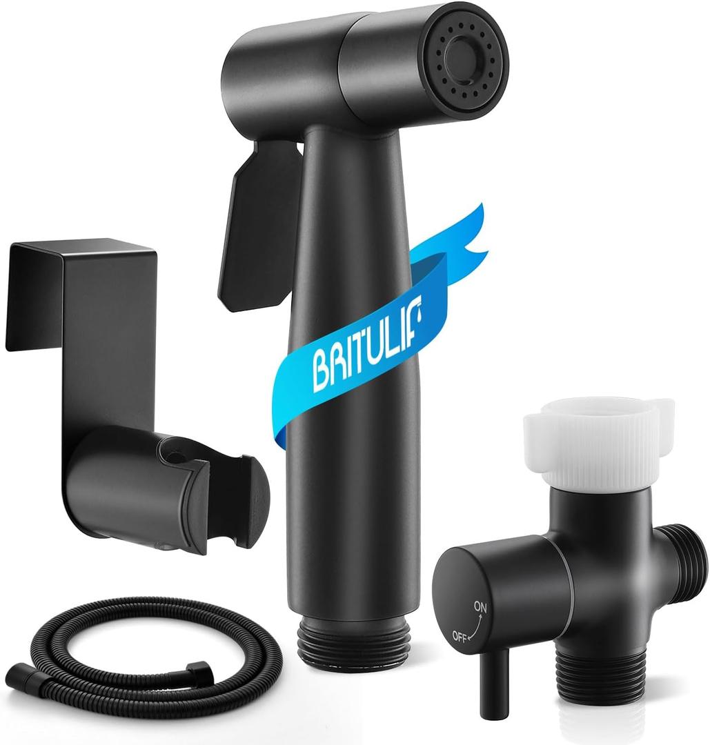 Black Handheld Bidet Sprayer for Toilet, Jet Sprayer for Toilet Muslim Shower, Adjustable Cloth Diaper Sprayer Bidets Attachment for Toilet, Bidet Hose for Feminine WashMatte Black