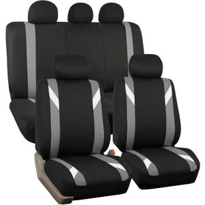 FH Group Premium Modernistic Flat Cloth Car Seat Covers Universal Fit, Washable Seat Covers for SUV Sedan Van, Gray, Full Set