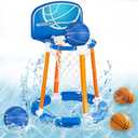 Pool Basketball Hoop with Backboard, Floating Pool Toy for Kids, Inflatbale Basketball Outdoor Toys with 4 Balls & Pump for Swimming Pool, Water Summer Toy for Kids Adults, Blue