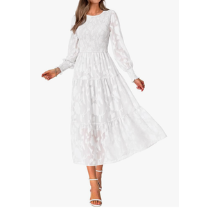 BTFBM Wedding Guest Dresses for Women Fall Fashion 2025 Casual Long Sleeve Floral Maxi Boho Homecoming Dress(white, Medium)