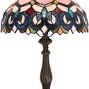 Tiffany Lamp Pink Stained Glass Table Lamp Bedside Reading Light W12H19 Inches (Pink Baroque Style)