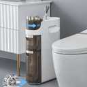 2-Tiers Slim Bathroom Storage Cabinet, Waterproof Narrow Floor Cabinet with Tissue Box and Wheels, Skinny Storage Organizer with Drawers for Small Spaces, Bathroom, Kitchen, Bedroom, 6.7