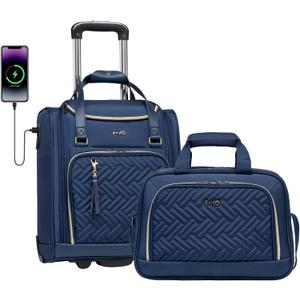 Coolife Luggage Carry On Luggage Underseat Luggage Suitcase Softside Wheeled Luggage Lightweight Rolling Travel Bag Underseater (Blue, Carry-On 16-Inch)