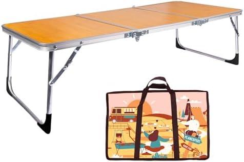 PLANEXPERT Folding Camping Table,3 Feet Portable Outdoor Table with Aluminum Legs,3 Fold Lightweight Beach Table with Handle,Camping Accessories for Home Picnic BBQ Garden Cooking