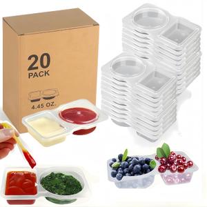 20Pcs Double Compartment Condiment Container, 2 Compartment Portable Reusable Snack Containers with lids, Used for travel Condiment Salad Dressing Meal Prep Containers