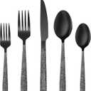Black Hammered Silverware Set, 20-Piece Stainless Steel Square Flatware Set for 4, Food-Grade Tableware Cutlery/Utensil Sets for Home Restaurant, Mirror Finish, Dishwasher Safe