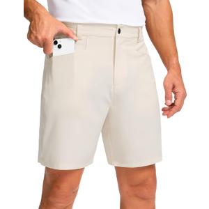 Pudolla Men's Casual Golf Shorts 7" Lightweight Stretch Flat Front Work Dress Shorts for Men with Pockets (X-Large, Beige)