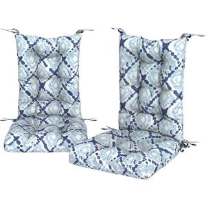 Set of 2 Rocking Chair Cushions for Outdoor/Indoor Use,Water Resisitant Tufted High Back Chair Pads for Patio,Porch,Balcony Rocker and Adirondack Furniture - Boho Geometry Blue Set of 2 Rocking Chair Cushions for Outdoor/Indoor Use,Water Resisitant Tufted High Back Chair Pads for Patio,Porch,Balcony Rocker and Adirondack Furniture - Boho Geometry Blue