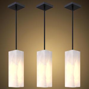 Natural Alabaster Square Marble Hanging Kitchen Island Modern Industrial Farmhouse Pendant Ceiling Light Fixture,3 Pack Black Finish Over Sink Restaurant bar Corridor