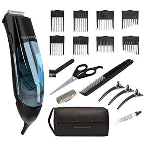 Remington Vacuum Haircut Kit, Vacuum Beard Trimmer, Hair Clippers for Men with Removable Hair Chamber and Dual Motor Power (18 pieces)
