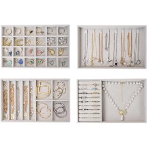 ProCase Stackable Jewelry Organizer Trays for Drawers, Jewelry Drawer Inserts Container Display Case Storage for Earring Necklace Rings Bracelet with Removable Dividers -Grey, 4 Layers