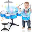 Kids Drum Set for Toddlers w/ Light (All Plastic), Musical Gifts Toys for Boys Girls, Drum Kit Musical Instrument for Beginner Music Practice, Christmas Birthday Gift Kids