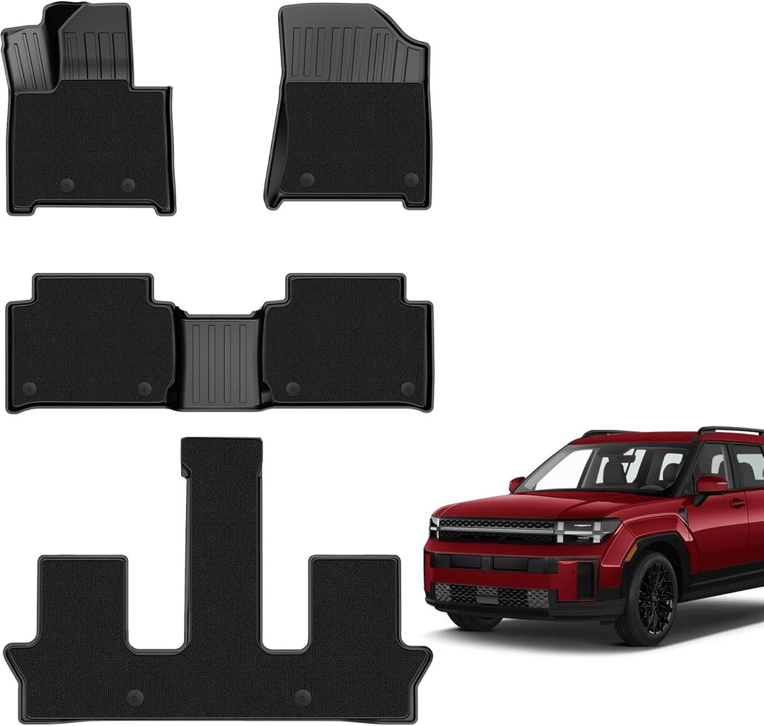 AOMSAZTO Double Layer Floor Mats Compatible with 2024 2025 Hyundai Santa Fe (Not Fit Hybrid) - All Weather TPE Protection Floor Liners - Car Mats for Santa Fe Accessories