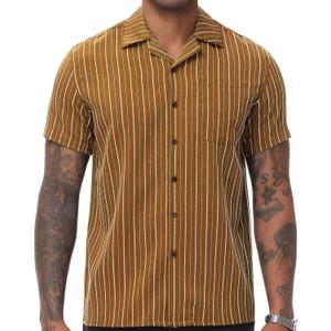 TUNEVUSE Men Hawaiian Shirt Vintage Striped Shirt Short Sleeve Summer Beach Causal Cuban Collar Shirt with Pocket (Brown, XXXL)