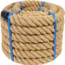 2 Inch Natural Jute Rope, 50 Feet Thick Hemp Rope, 4 Strands Twisted Manila Ropes for Docks, Nautical, Raliings, Decorating, Indoor/Outdoor Use