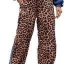 GORGLITTER Women's Leopard Wide Leg Pants Stripe Elastic High Waisted Sweatpants L