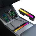 Center Console USB Hub for Tesla Model Y Juniper 20252026 & Tesla Model 3 Highland 2024-2025, 108W Fast Charging, Retractable Type-C & Lightning Cables, Built-in RGB Ambient Light
