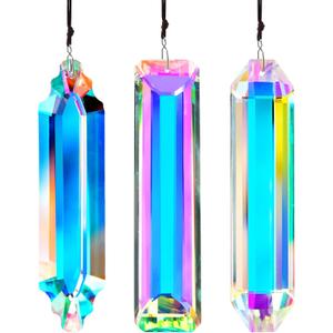 3PCS Crystal Suncatcher Prism for Window,120mm/5'' Rectangle AB Colored Crystal Stick Rainbow Maker Prisms Garden Hanging Sun Catcher