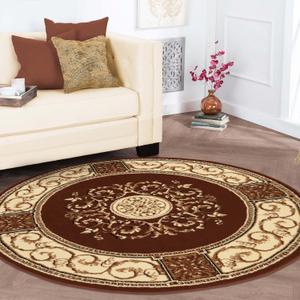 Superior Indoor Runner Rug, Jute Backing, Plush Floral Rugs for Hallway, Kitchen Floors, Office Floor Cover, Medallion Rugs, Elegant Medallion Collection, 5' Round, Toffee