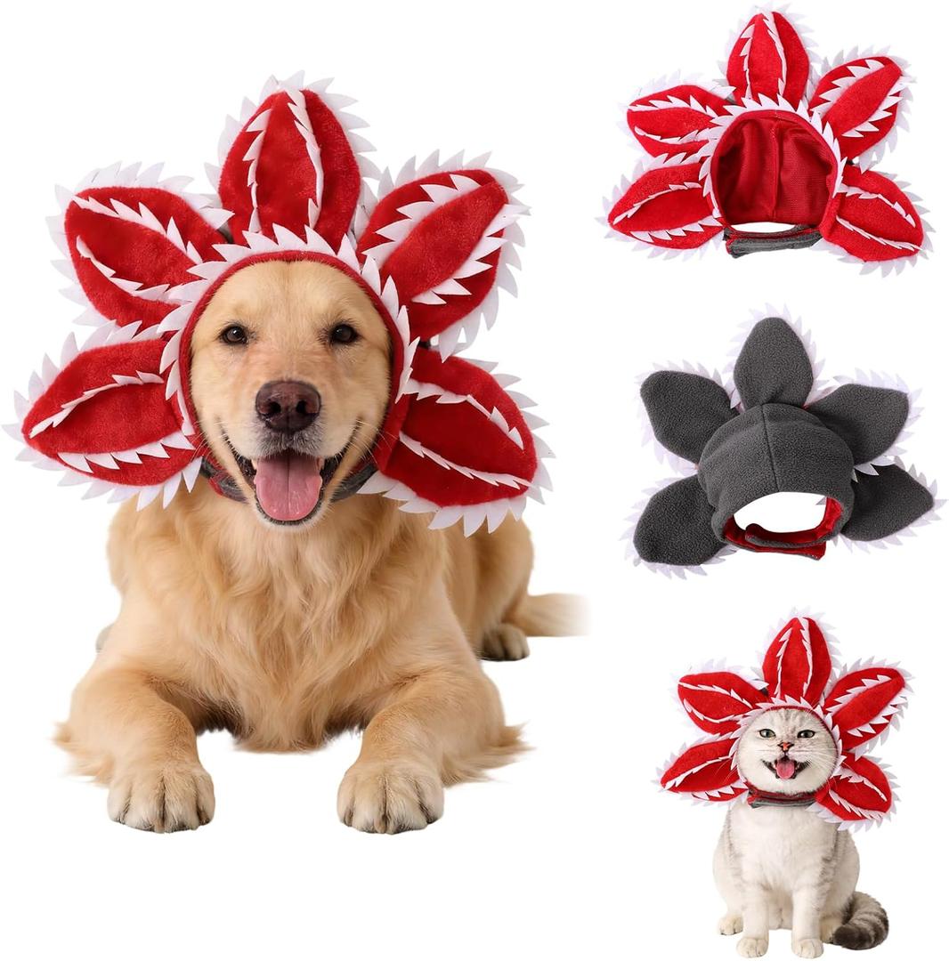 Pet Demon Dog Costume Funny Carnivorous Plant Dog Adjustable Hat Costume with Soft Material Flower Accents (Small)