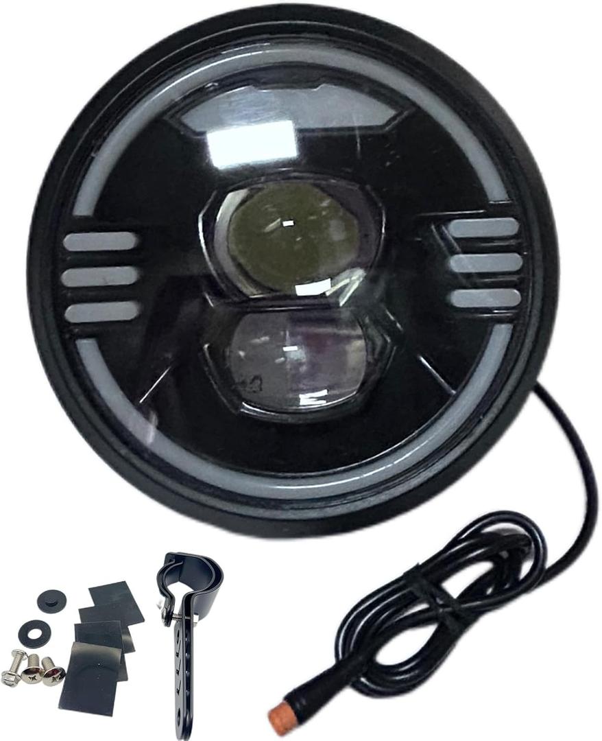 3 Pin Male Connector EBike LED Headlight 48V 52V 60V Super Bright Night Riding Horn Front Light for Fat Tire Ebike Electric Snow Bike Replacement Front Lamp