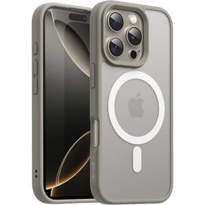 JETech Magnetic Case for iPhone 16 Pro 6.3-Inch Compatible with MagSafe, Translucent Matte Back Slim Shockproof Phone Cover (Natural Titanium/White)