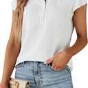 Blooming Jelly Women's Dressy Casual Tops Business Work Blouses White Button Down Shirts Cap Sleeve V Neck Tshirt (Medium)