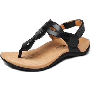 Athlefit Womens Black Orthopedic Arch Support Sandals Casual Summer Walking Adjustable Thong Sandals for Women Size 6.5