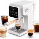Home Espresso Machine with Milk Frother, 1350W Compact Touchscreen Espresso Coffee Maker for Cappuccino & Latte, Adjustable Temperature & Custom Shot Volume, 40oz Removable Water Tank, White
